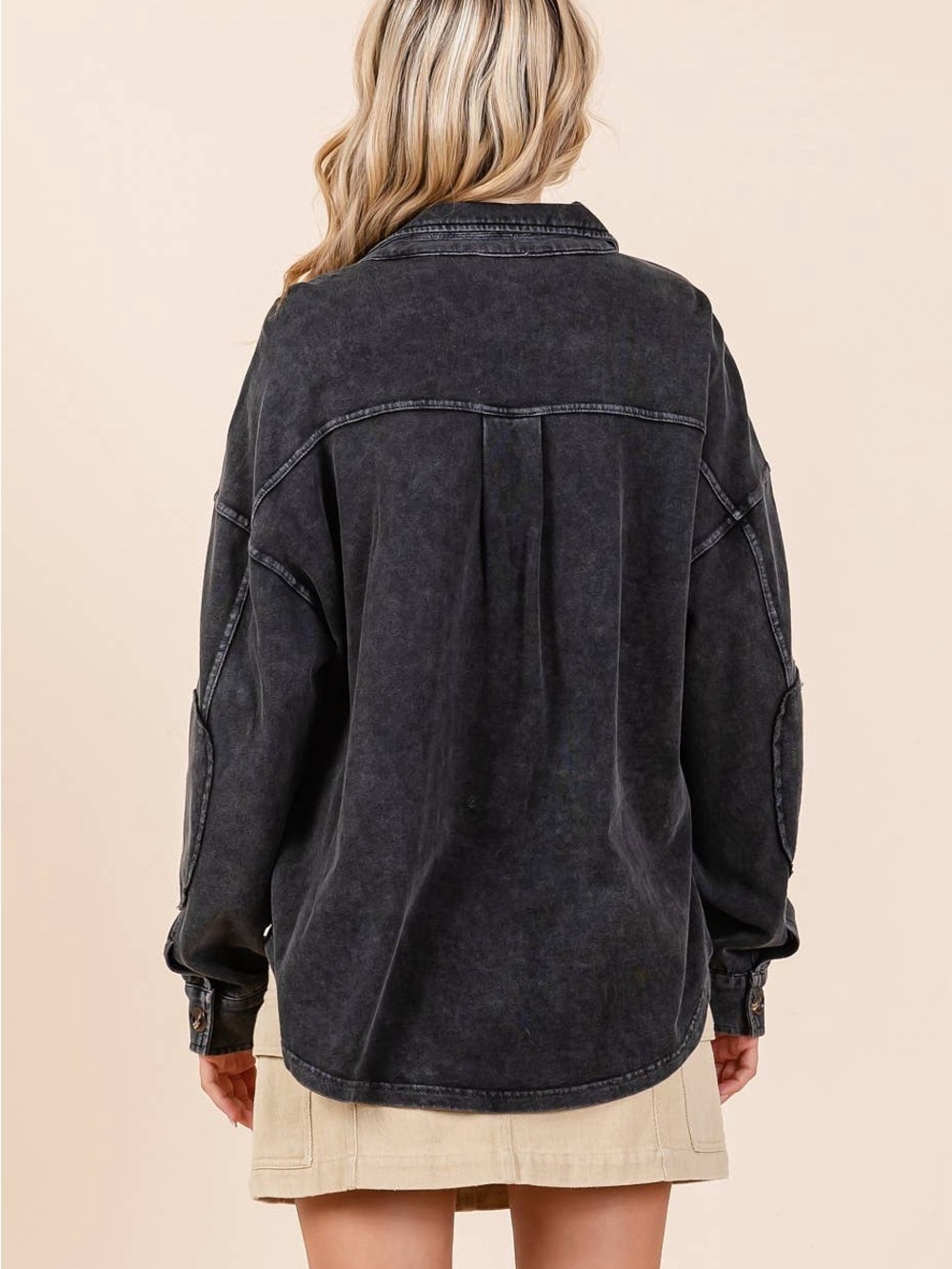 Washed Black Oversized Button-Up Shacket - Picture 3 of 4